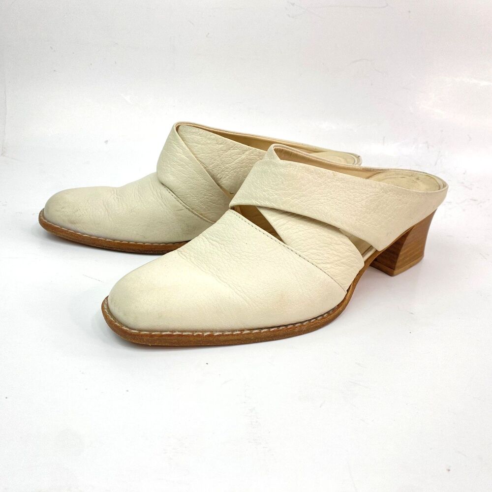 Franco Sarto Leather Ivory Mules Shoes Leather Soles Size 7 Dress Career Minimal